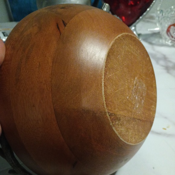 Rustic  Pewter Stag Head Handles Wooden Salad Bowl Western Hunting decor - Picture 13 of 15